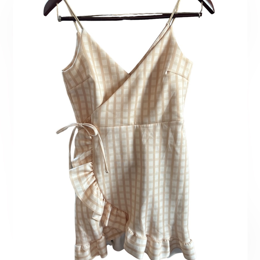 ASOS Mini checkered tan dress- Size 6